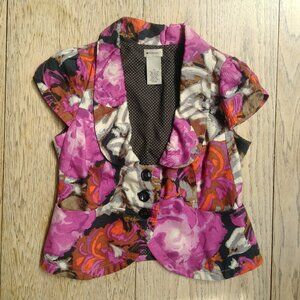 Elevenses linen cotton Y2K pink floral vest top blouse size 8